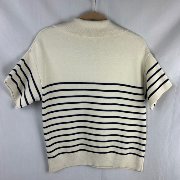 & Other Stories Paris Atelier Breton Stripe Polo Sweater Ivory Navy Small - Picture 5 of 6